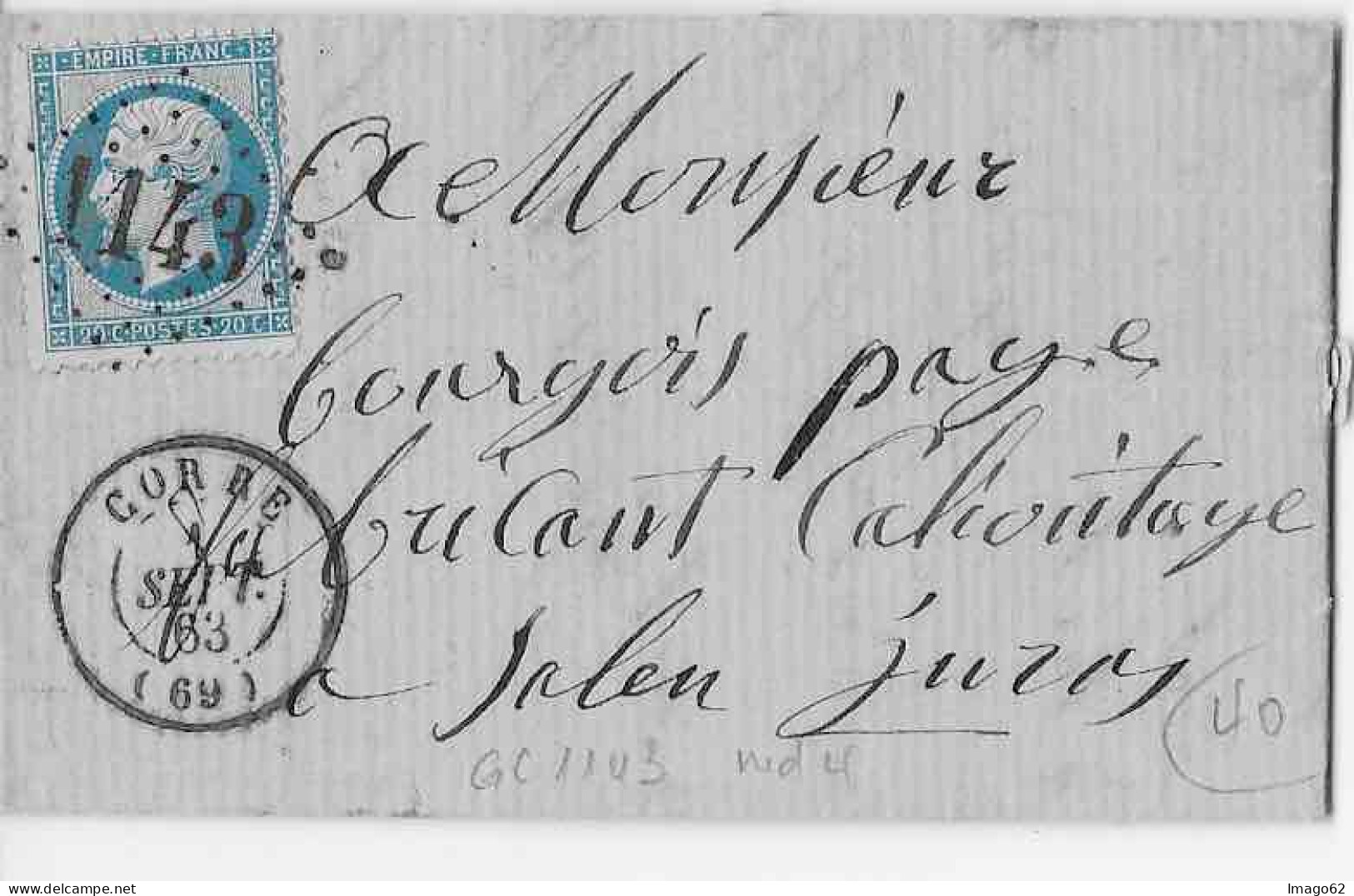 N°22 SUR LETTRE CACHET 1863 CORRE (HAUTE SAONE) LOSANGE GC 1143 - 1862 Napoléon III