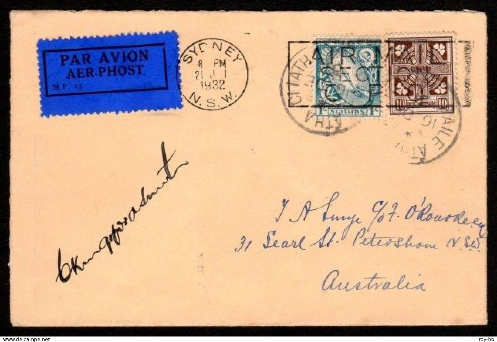 1931 (Dec. 16) "Smye" Cover Accepted From Dublin For Inclusion In The 1st England To Australia Airmail, Autographed - Luftpost