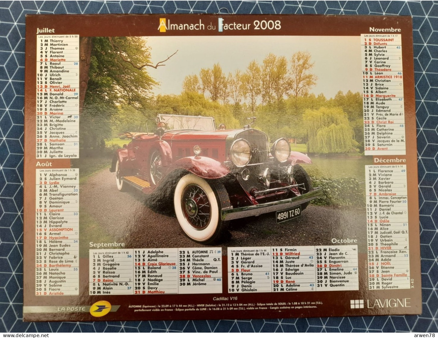 Calendrier Des Postes Almanach Du Facteur 2008 VIEILLE VOITURES TACOTS BUGATTI CADILLAC CHARENTE MARITIME - Grand Format : ...-1900