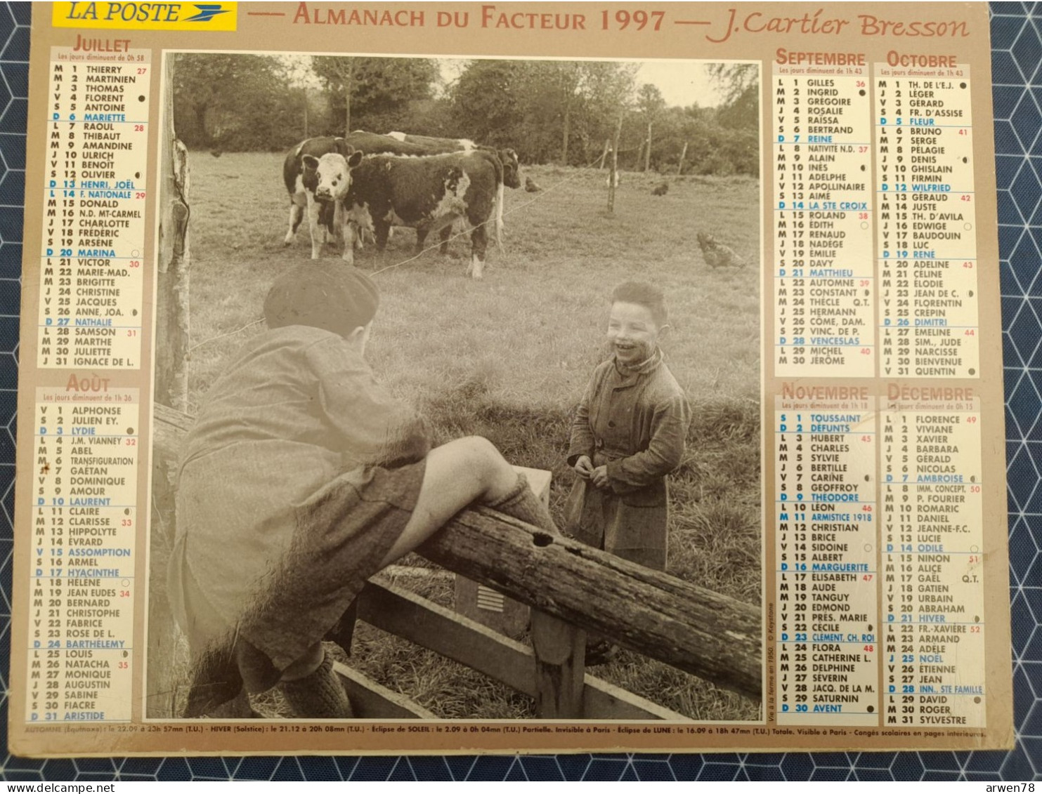 Calendrier Des Postes Almanach Du Facteur 1997 JEUX D'ENFANTS CARTIER BRESSON CHARENTE MARITIME - Grand Format : ...-1900