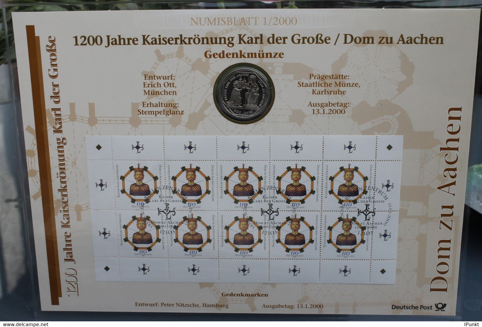 Deutschland Numisblatt  1/2000 "1200 Jahre Kaiserkrönung Karl Der Große / Dom Zu Aachen" - Unclassified