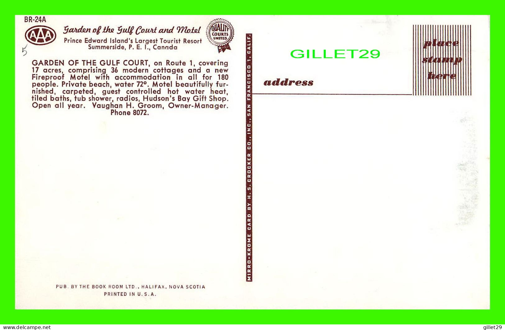 SUMMERSIDE, P.E.I. - GARDEN OF THE GULF COURT AND MOTEL - PUB. BY THE BOOK ROOM LTD - - Autres & Non Classés