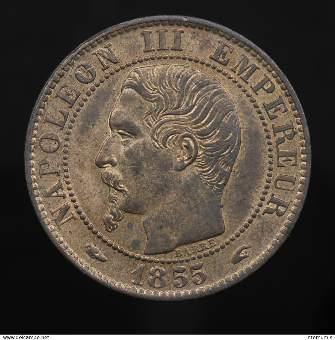 France, Napoléon III, 5 Centimes (Chien), 1855, A - Paris, Bronze, SUP (AU), KM#777.1, Gad.152, F.116/16 - 1 Centime