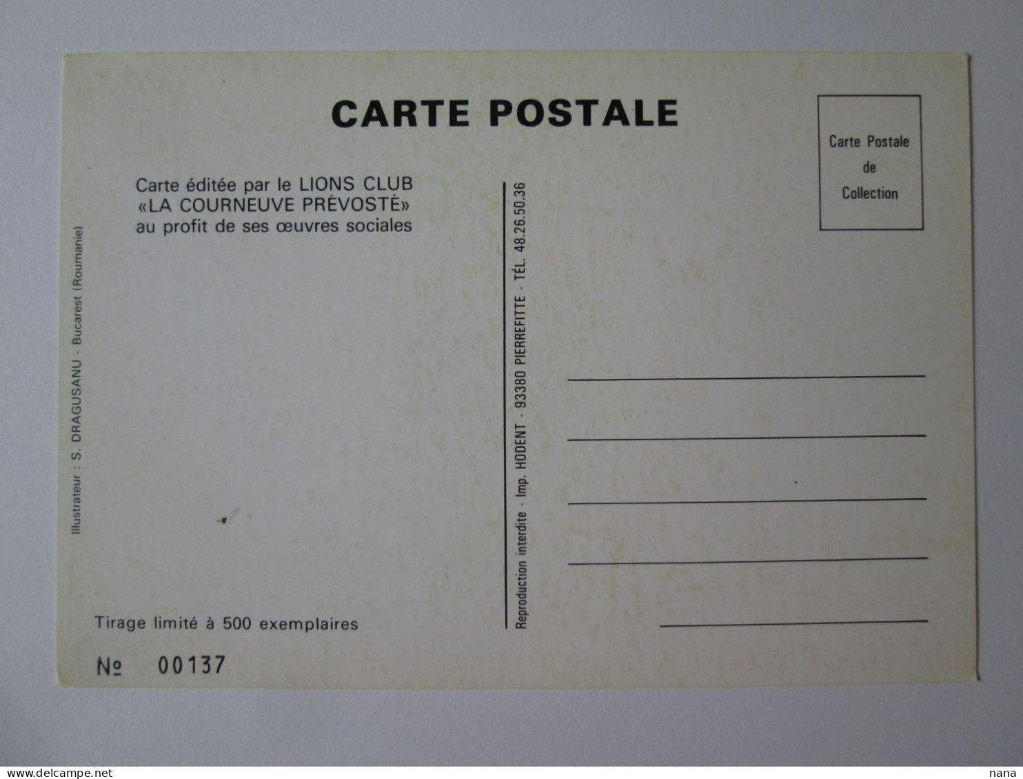Roumanie Carte Post.editee Par Le Lions Club Tirage Limite A 500 Exem.vers 1990/Romania Pos.Lions Club Lmt.ed.500 Copies - Otros & Sin Clasificación