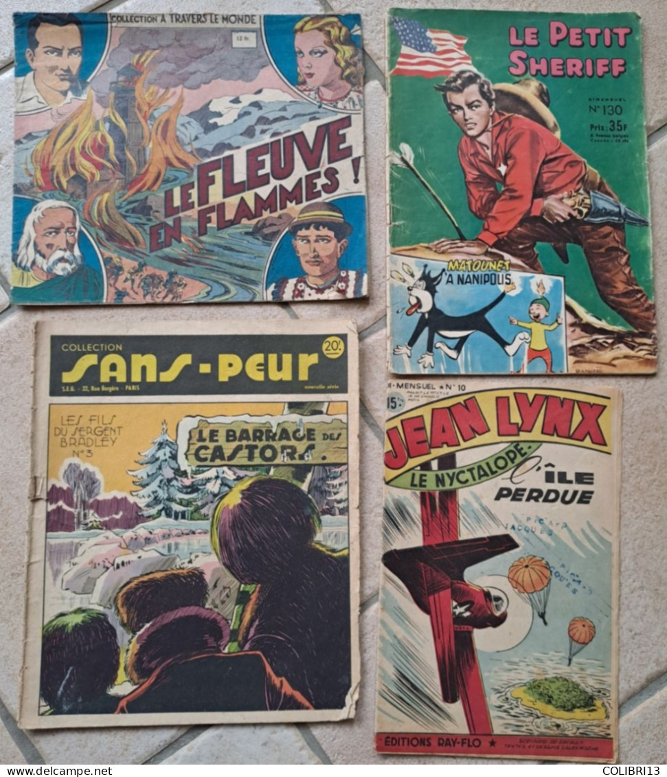 Récit Complet Lot De 4 RC Petit Sheriff 130, Sans Peur Fils Du Sgt BRADLEY N°3,Jean LYNX N°10, Coll.A Travers Le Monde - Lots De Plusieurs BD