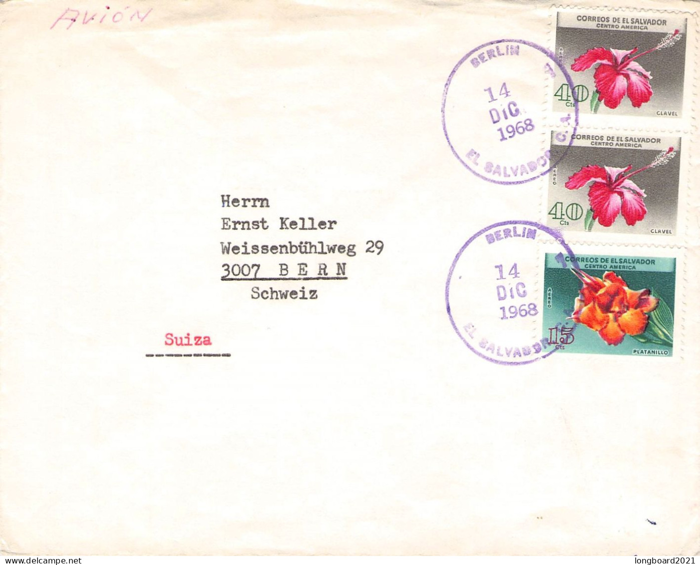 EL SALVADOR - AIRMAIL 1968 - BERN/CH / *153 - Salvador