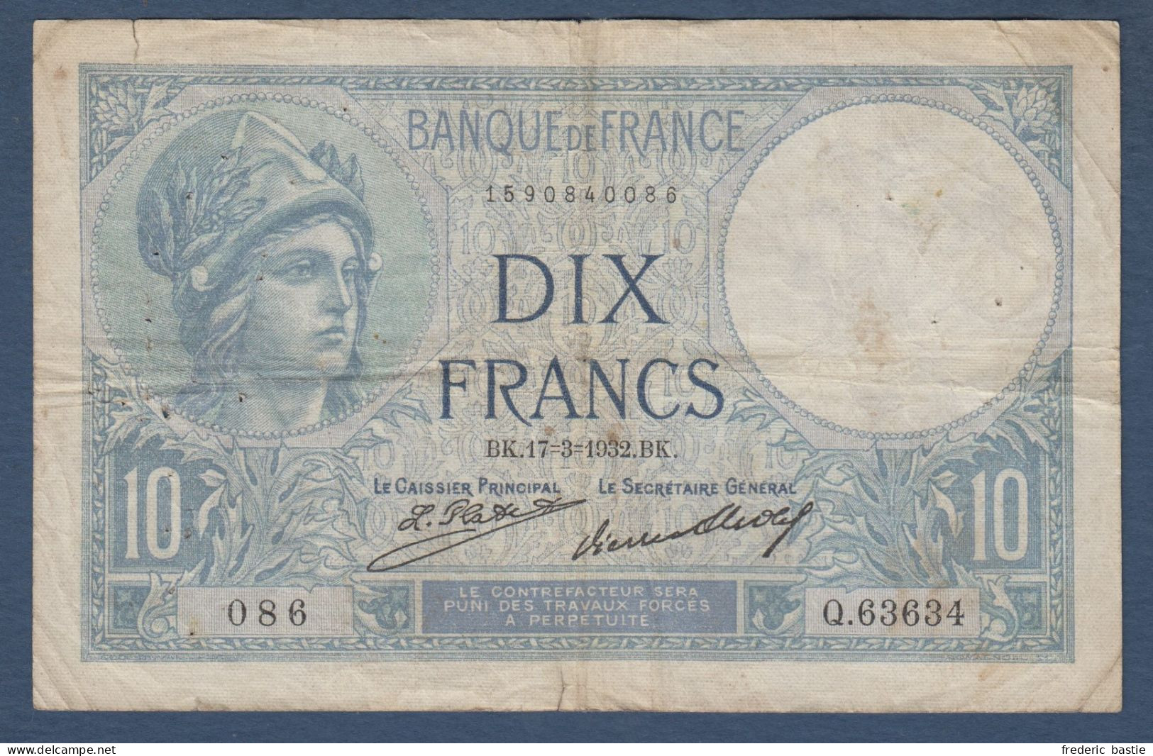 Billet De 10 Fr  Minerve  Du 17 - 3 - 1932 - 10 F 1916-1942 ''Minerve''