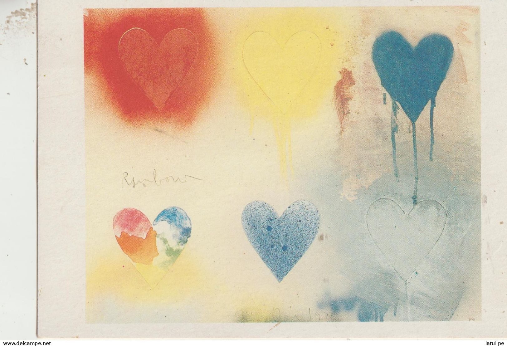 Carte  De  HUILE Et PAPIERS Decoupés Colles Sur Papier -Musée Arts Moderne Petite Peinture De Coeur) De Jim Dine Ne 1935 - Huiles