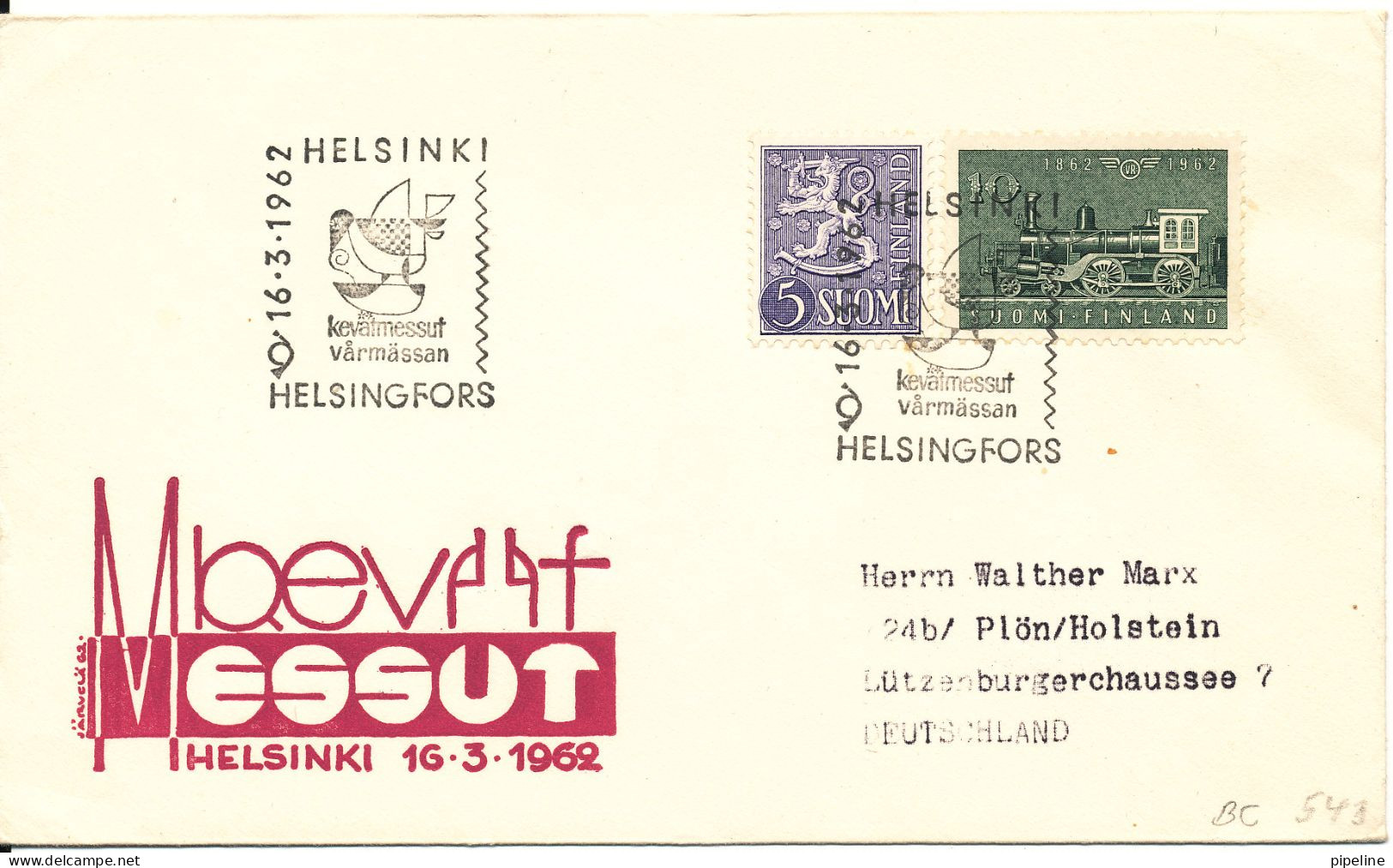 Finland Cover Helsingfors 16-3-1962 With Special Cachet And Postmark - Brieven En Documenten