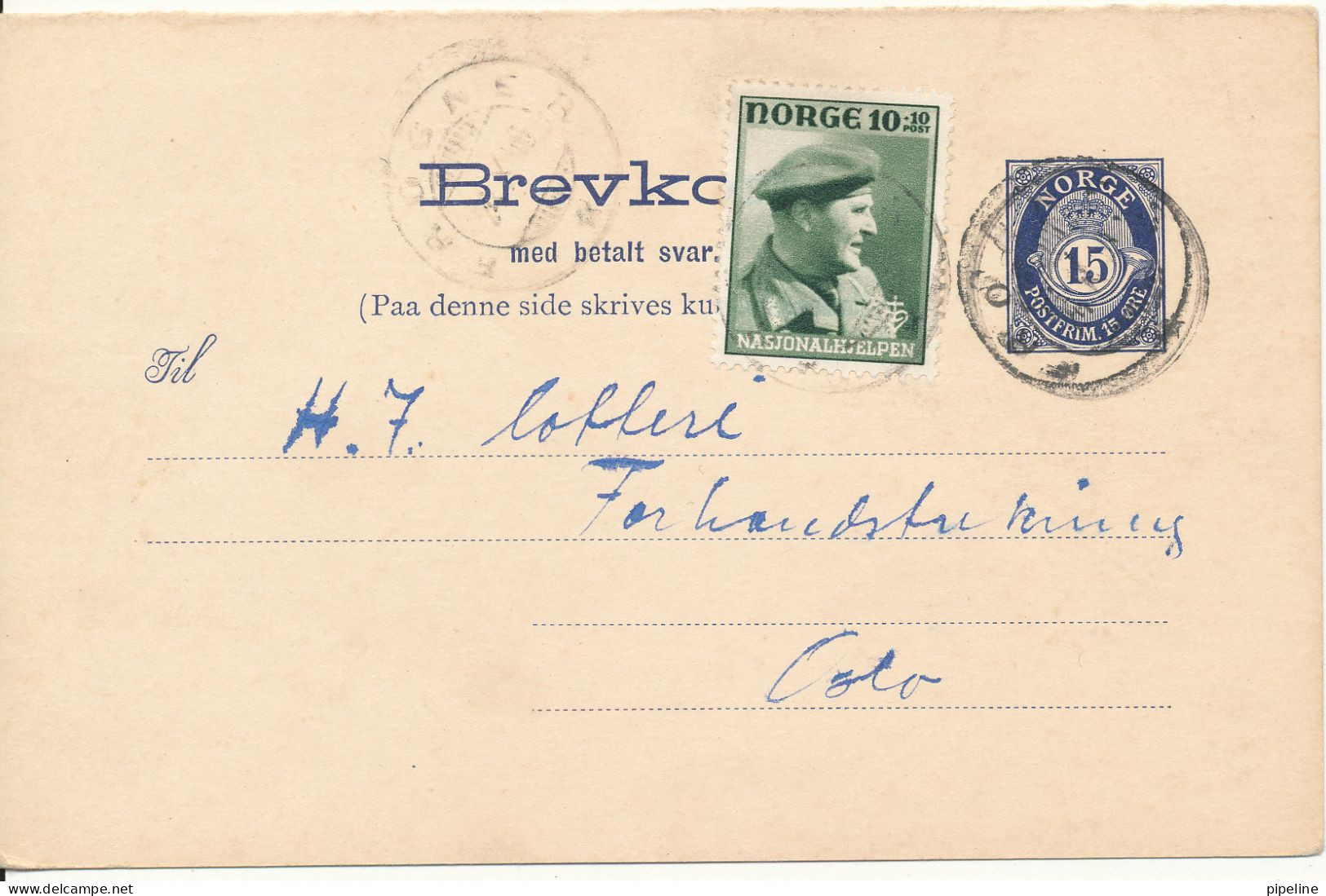 Norway Postal Stationery Brevkort Uprated Frogner 1946 - Entiers Postaux