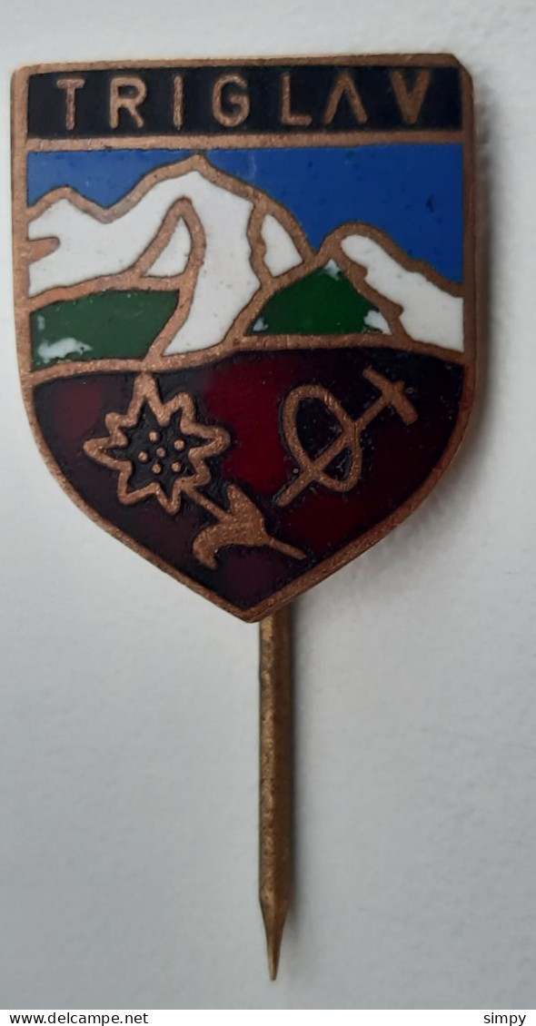 Triglav Alpinism, Mountaineering Axe Edelweiss Slovenia Vintage Enamel  Pin - Alpinismo, Escalada