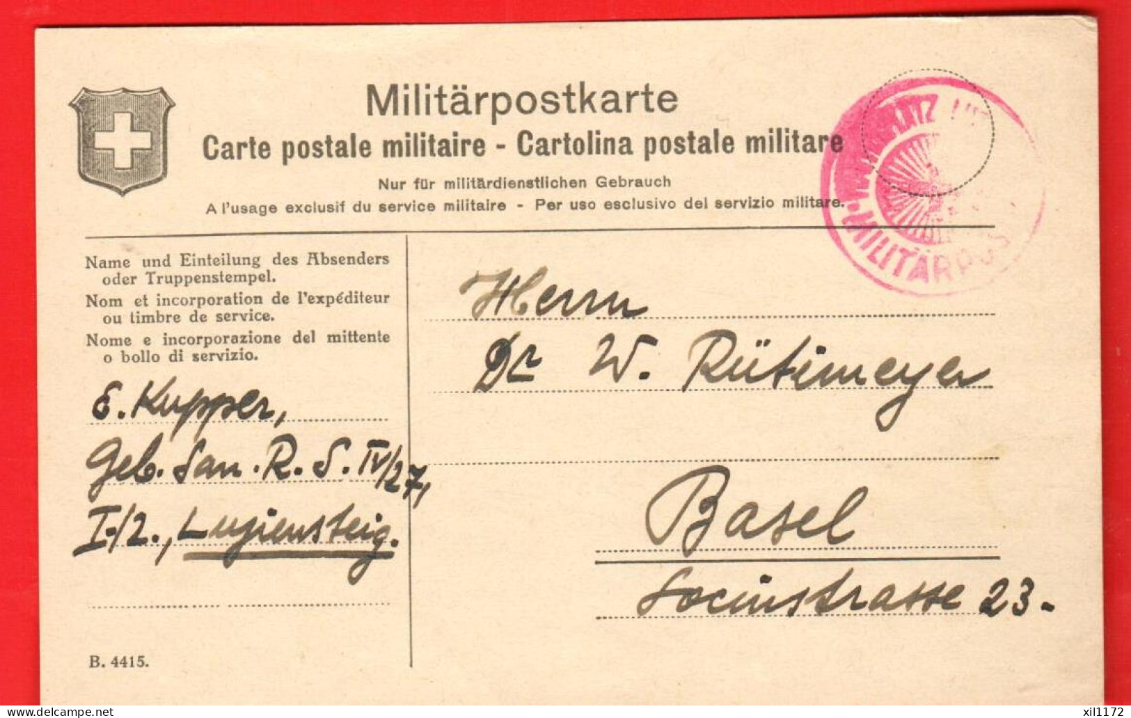 ZVI-20 Militärpostkarte Poste Militaire Cachet Militärpost Ecrite En 1927 - Sellados