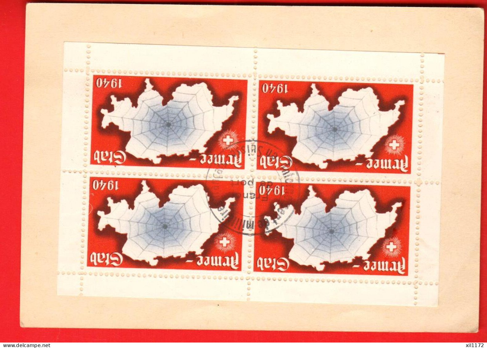 ZVI-26 Militärpostkarte Poste Militaire 4 Marken Armee-Stab 1940 Franc De Port Internement De Militaires En Suisse - Poststempel