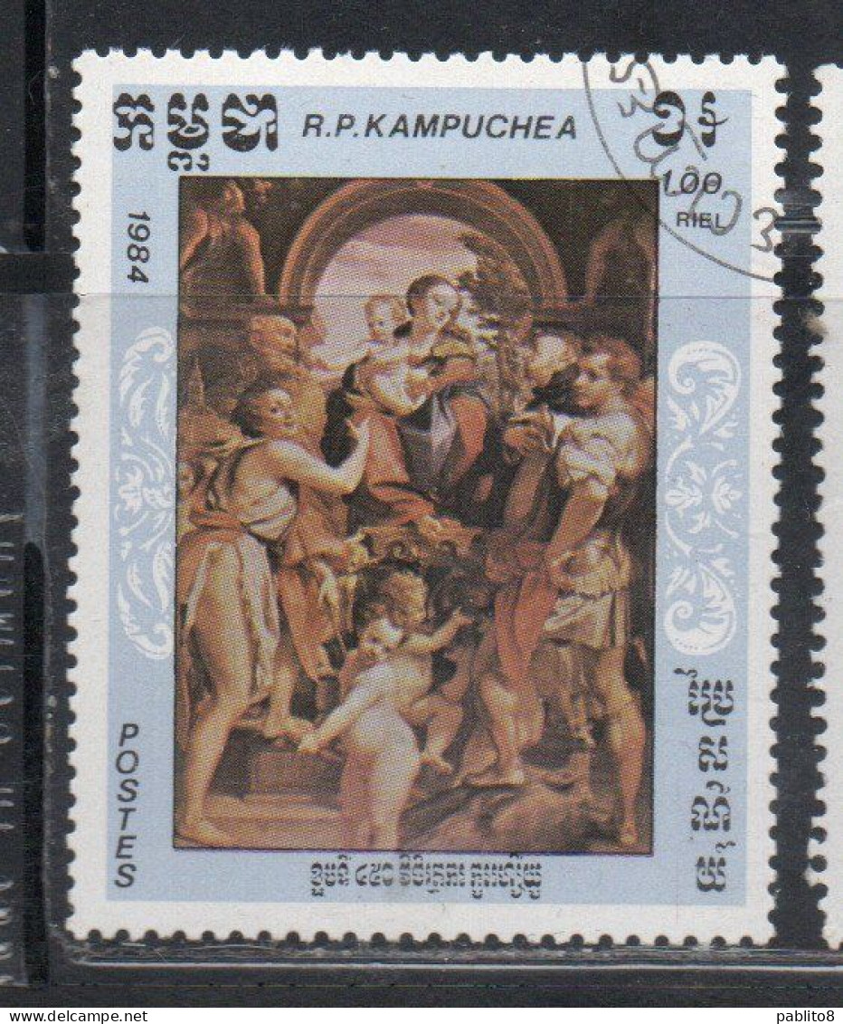 CAMBODIA KAMPUCHEA CAMBOGIA 1984 PAINTINGS MADONNA AND CHILD 1r USED USATO OBLITERE' - Kampuchea