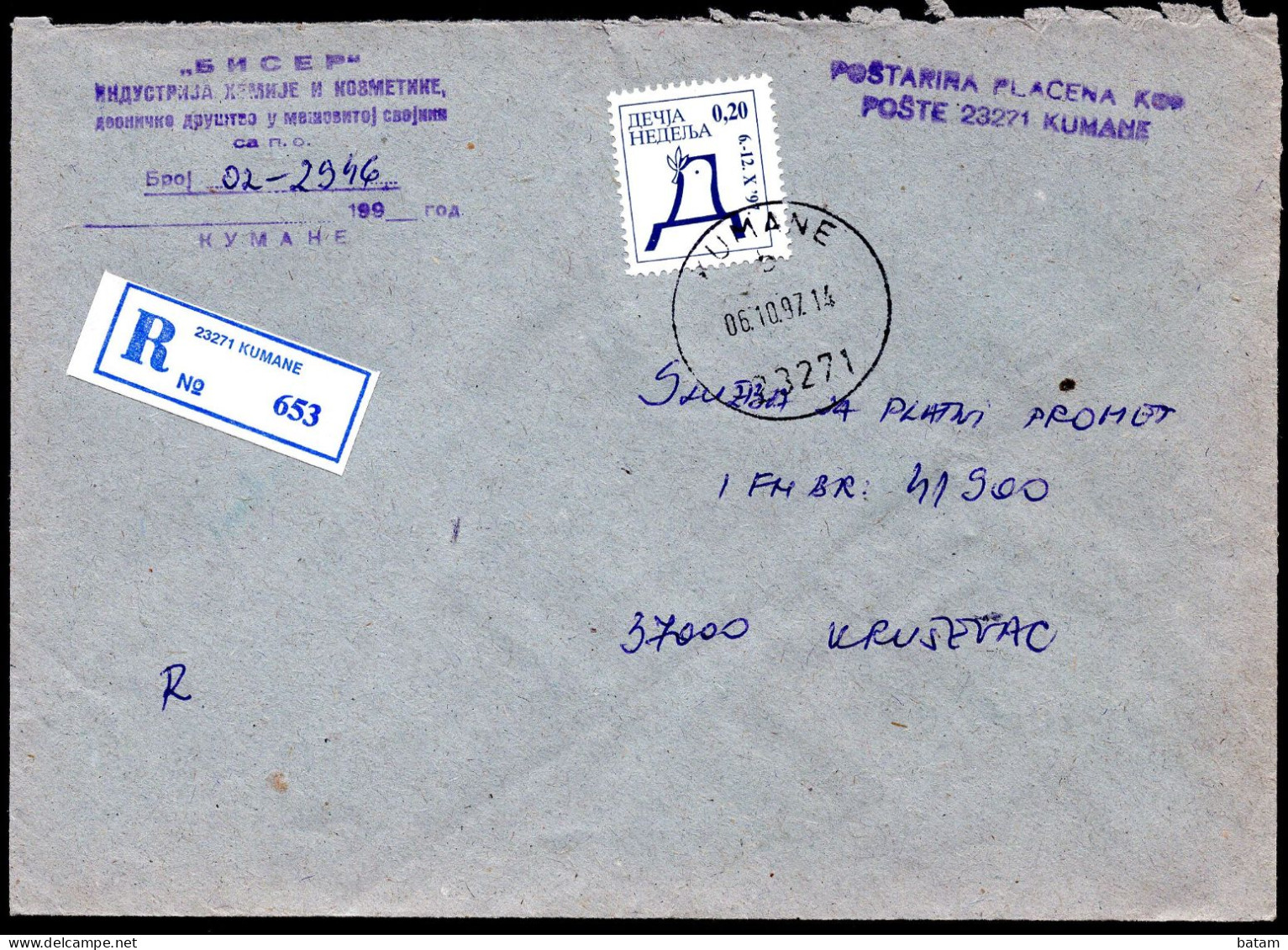 Yugoslavia 1997 - Surcharge Stamp - Children`s Week - Cover - Lettres & Documents