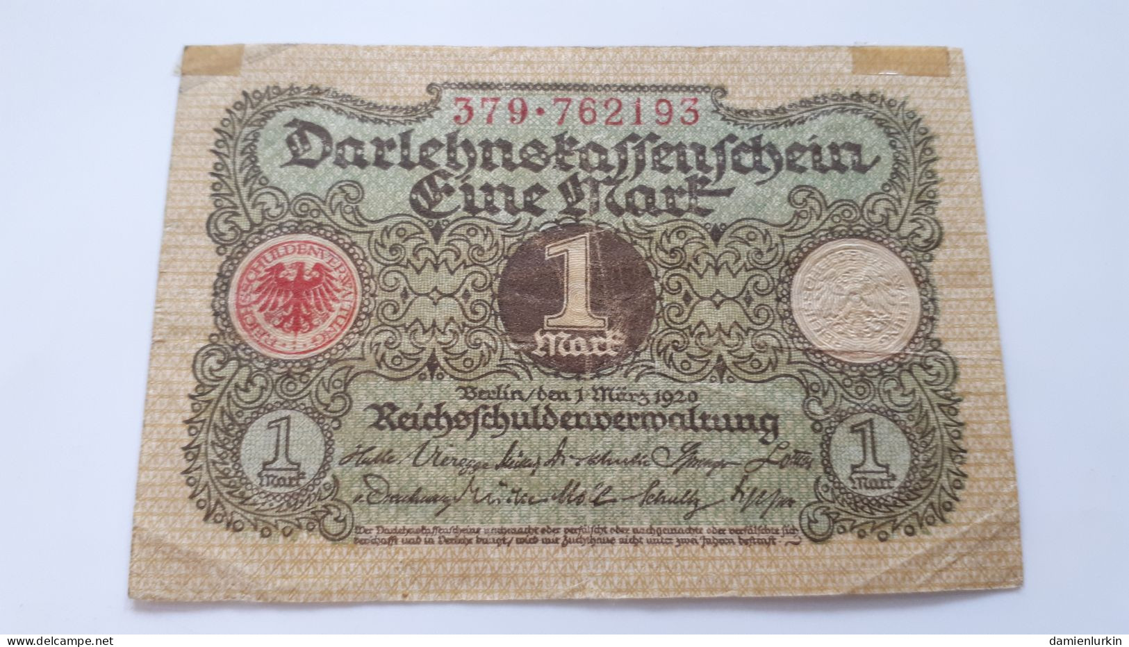 ALLEMAGNE GERMANY DEUTSCHLAND DARLEHNSKASSENSCHEIN 1 MARK 1920-03-01 1 MARS 1920 P-58a.3 - Administration De La Dette