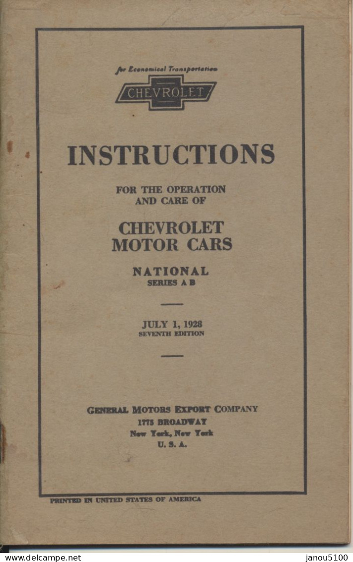 VIEUX PAPIERS PLANCHES & PLANS TECHNIQUES INSTRUCTIONS OF CHEVROLET MOTOR CARS   1928. - Andere Plannen