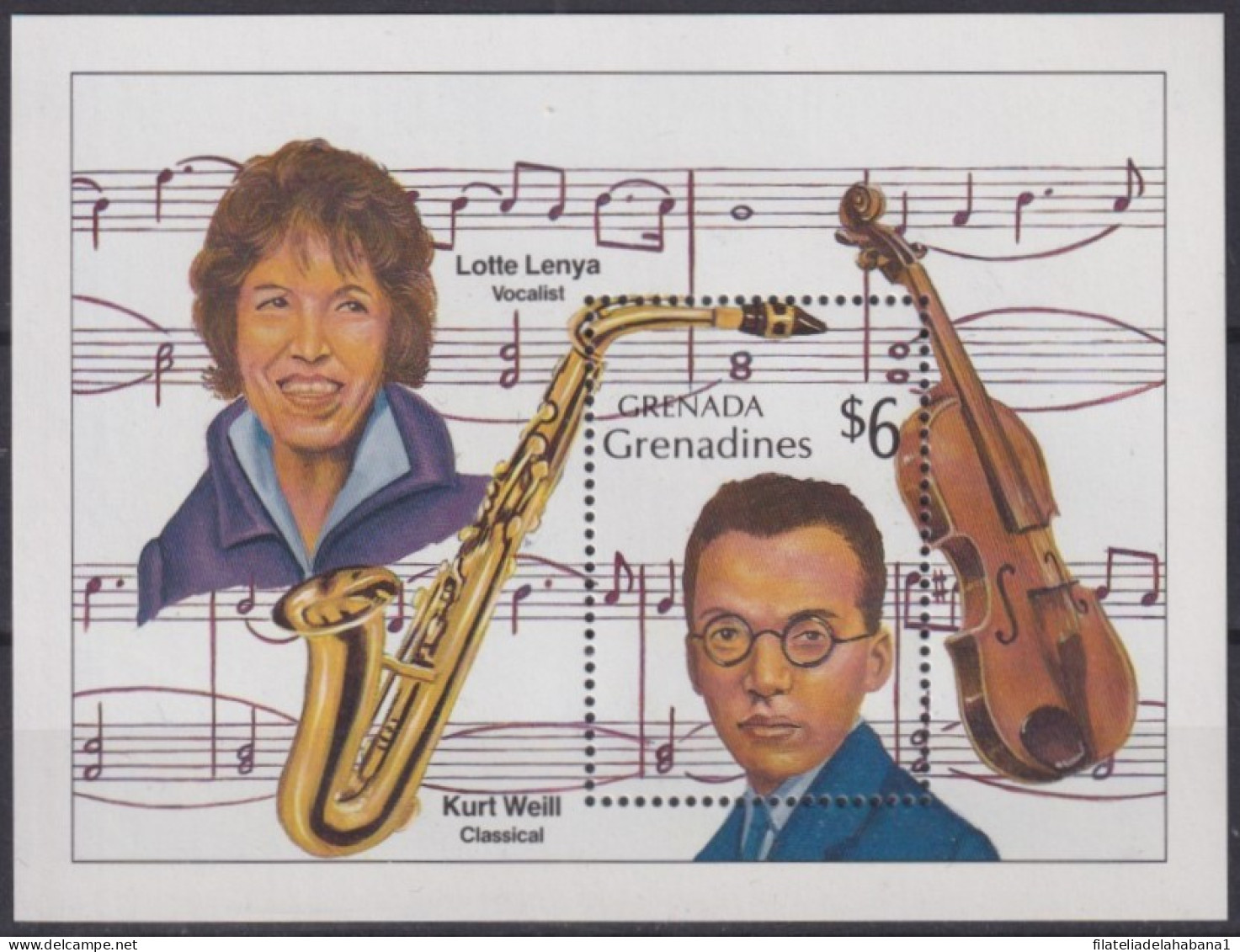 F-EX41694 GRENADA & GREANDINES MNH 1989 MUSIC LOTTE LENYA KURT WEILL SAXO. - Musique