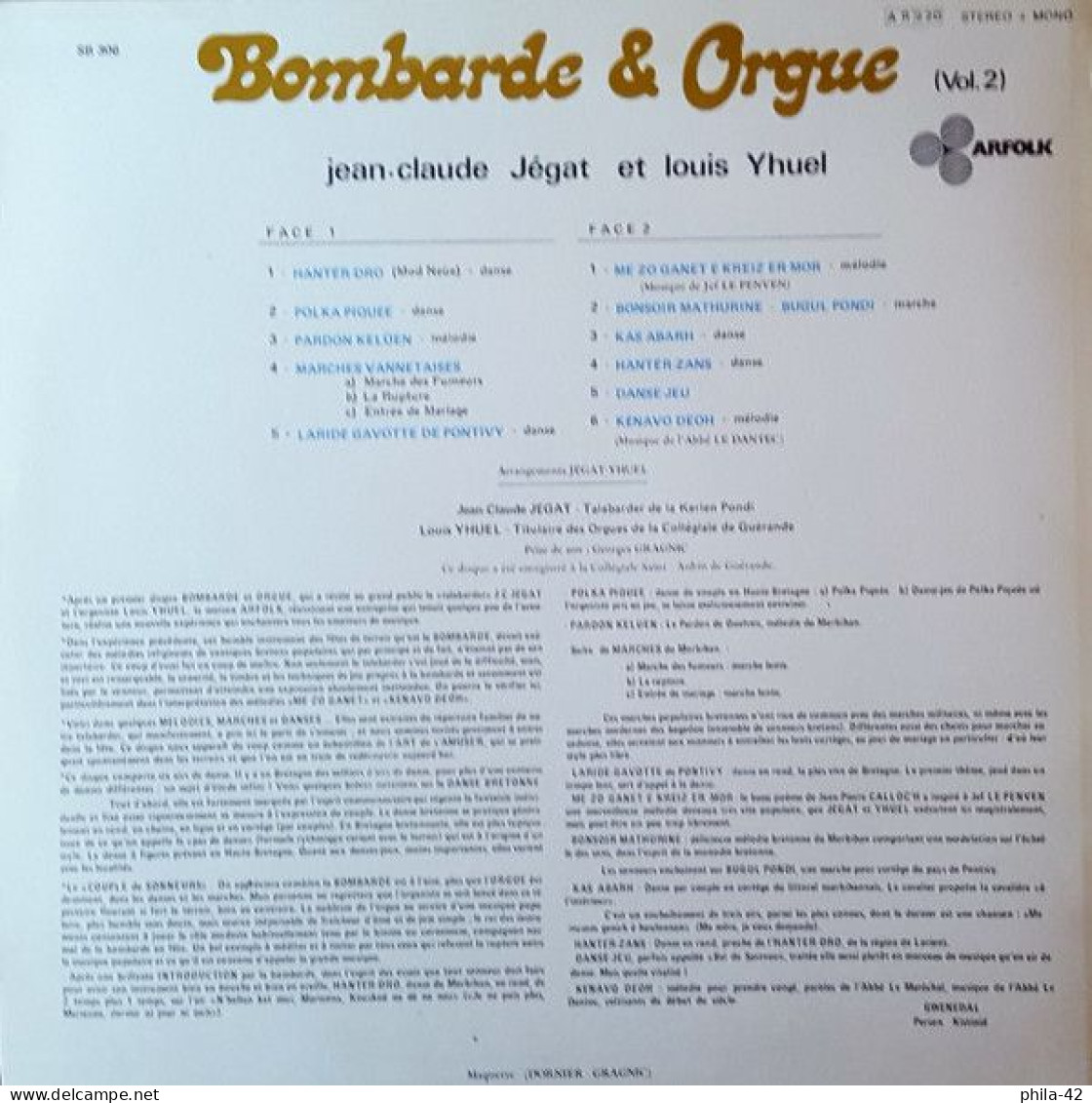 Bombarde Et Orgue 1973 -  Musiques De Bretagne - Disque Vinyle 33 Tours - ARFOLK SB 306 - Musiche Del Mondo