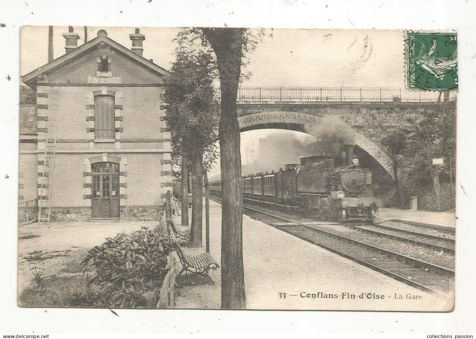 Cp, Chemin De Fer,  La Gare Avec Trains, 78, CONFLANS FIN D'OISE, Voyagée 1914 - Estaciones Con Trenes