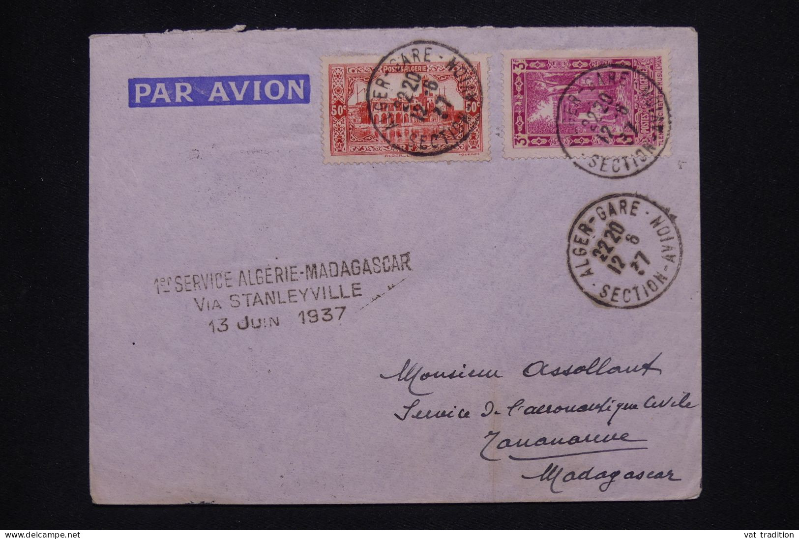 ALGERIE Française - Lettre Par Avion - Algérie Madagascar - 1937 - A 515 - Airmail