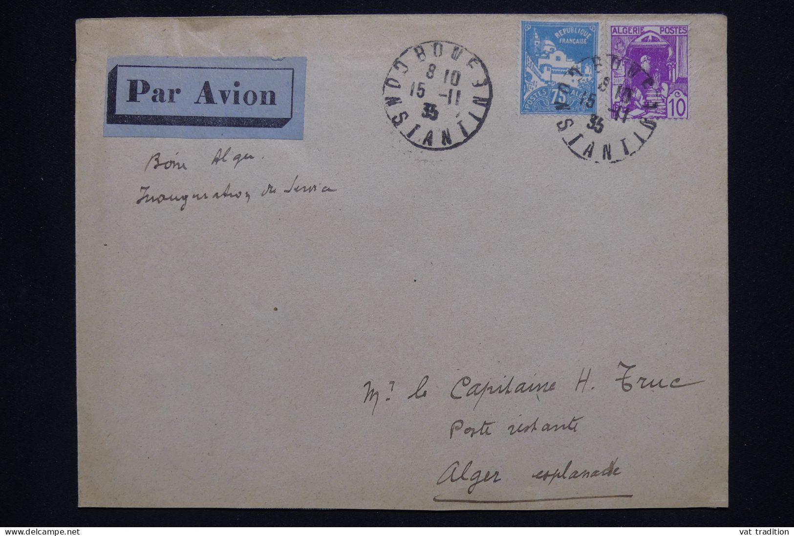 ALGERIE Française - Lettre Par Avion - Bone Alger - 1935 - A 518 - Airmail