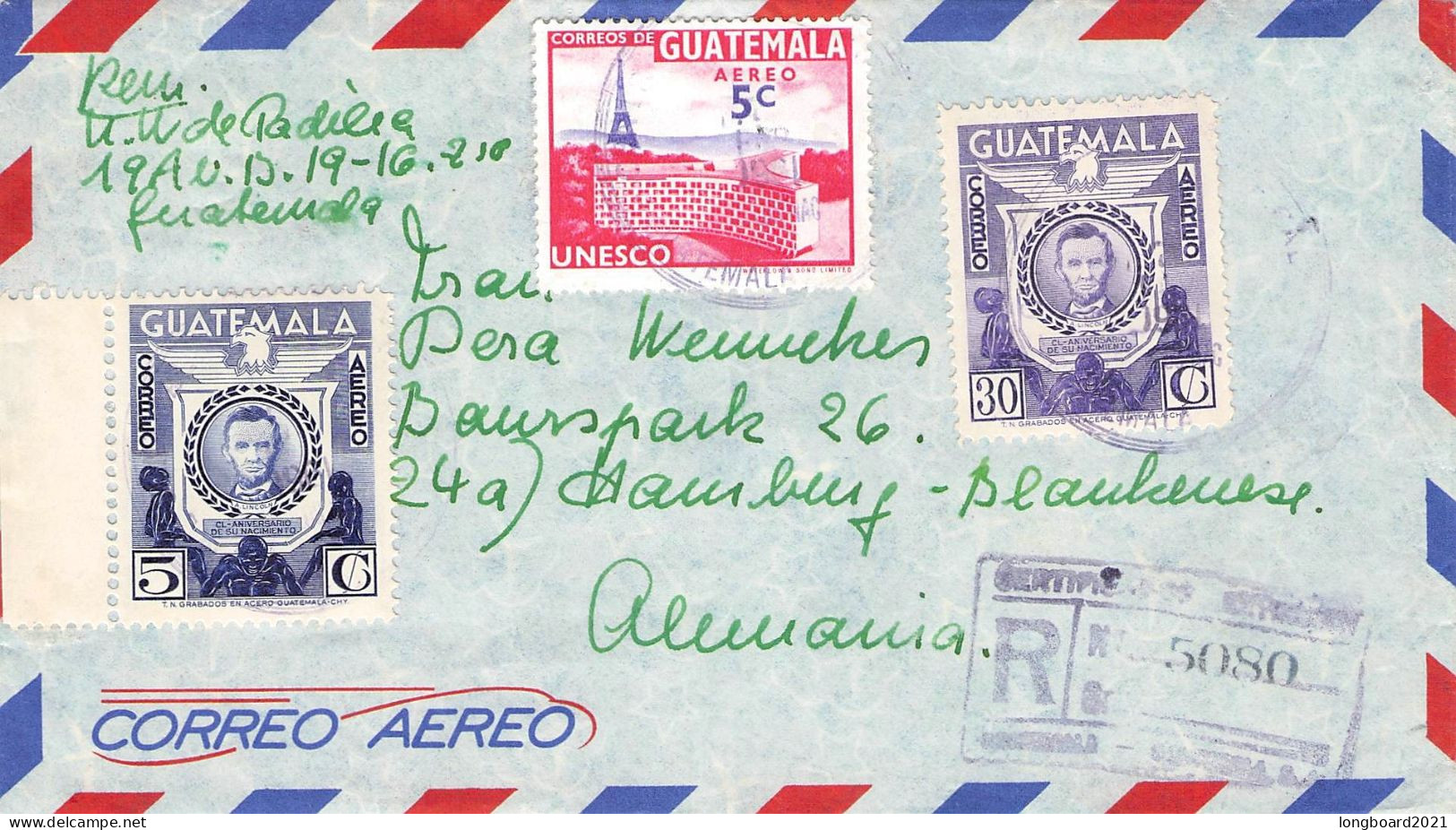 GUATEMALA - REGISTERED AIR MAIL 1961 - HAMBURG/DE / *171 - Guatemala