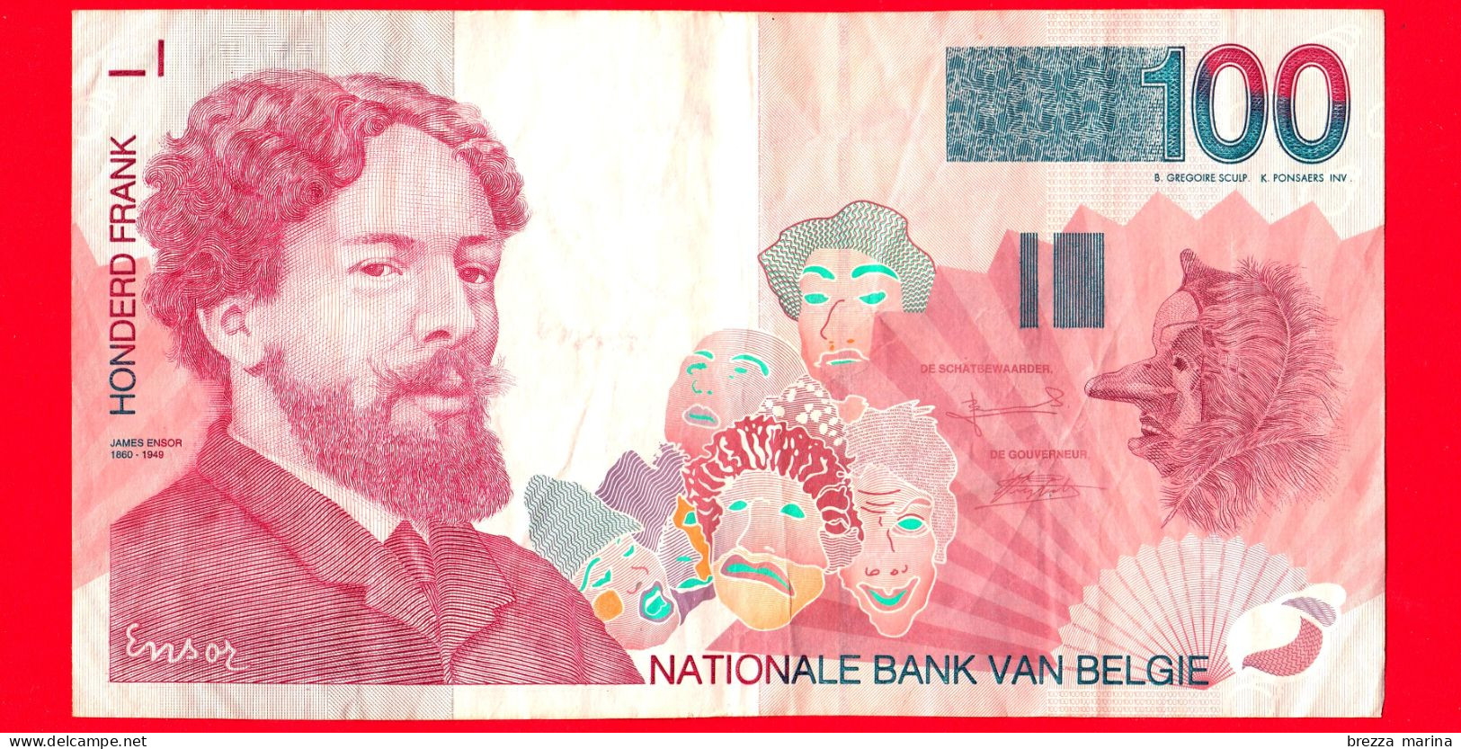 BELGIO - Usato - Banconota - 1995 - Banque Nationale De Belgique - James Ensor -Teatro- Maschere - 100 Francs - 100 Francos