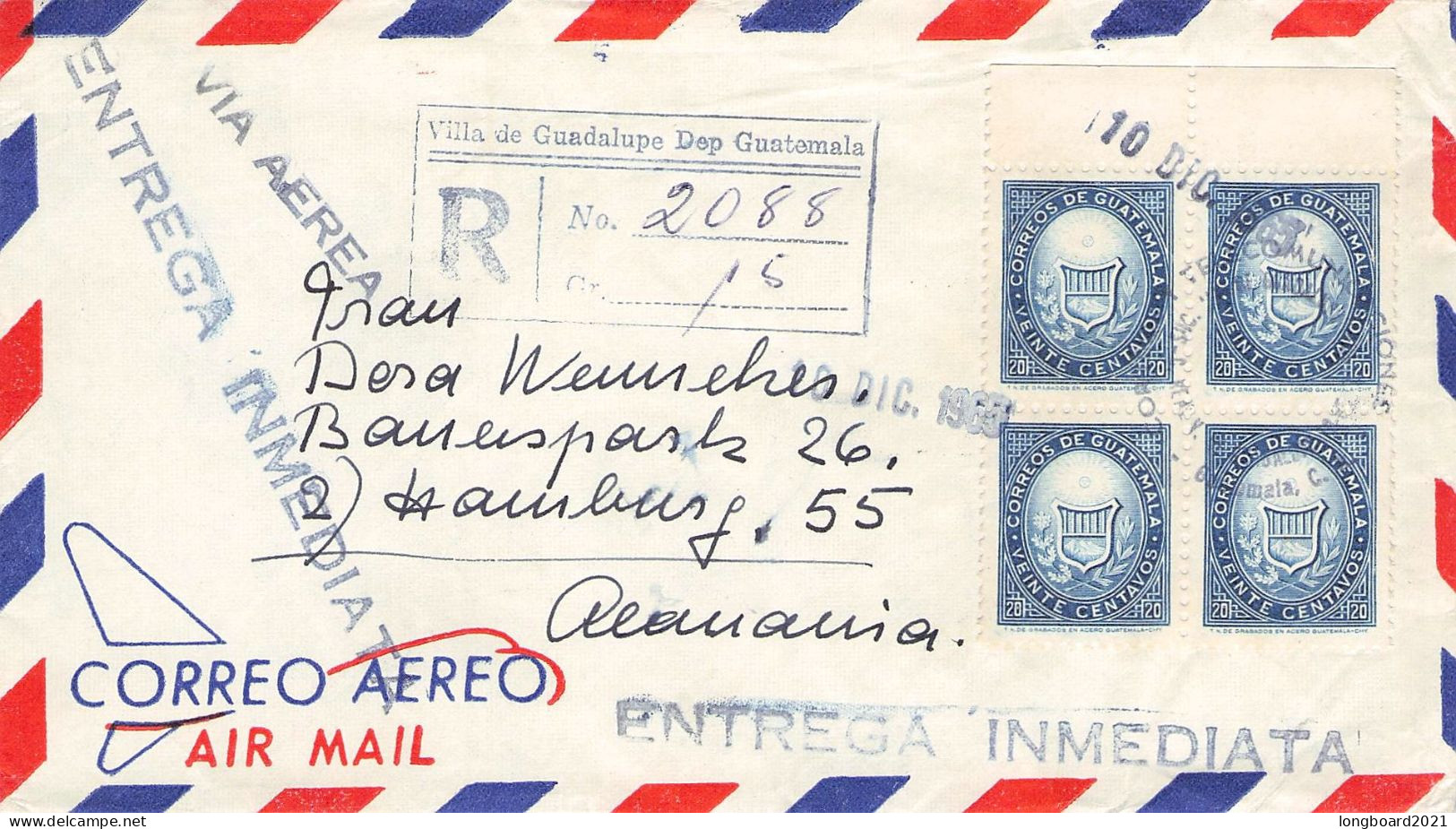 GUATEMALA - REGISTERED AIR MAIL 1965 - HAMBURG/DE / *172 - Guatemala