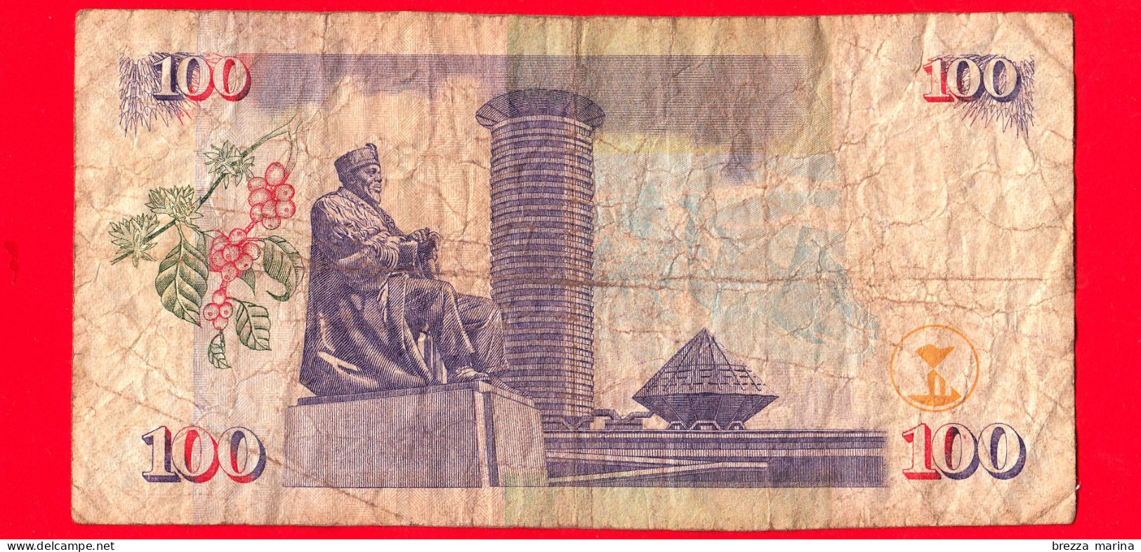 KENIA - Usato - Banconota - 2010 - Mzee Jomo Kenyatta - Frutta - Montagne - Statue - Torre - 100 Shillings - Kenya