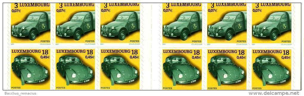 Luxembourg Carnet De Timbres-Poste Autocollants (6x0,07 Et 6x0,45 Euro) Voitures De Service D'antan Volkswagen 2001 - Markenheftchen