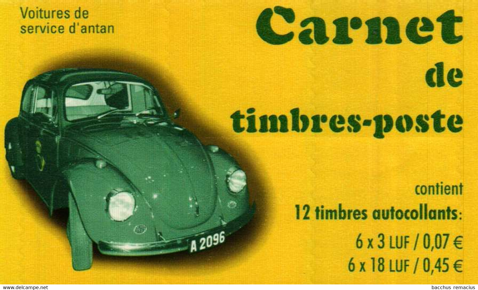 Luxembourg 1/2 Carnet De Timbres-Poste Autocollants (3x0,07+ 3x0,45 Euro) Voitures De Service D'antan Volkswagen 2001 - Booklets