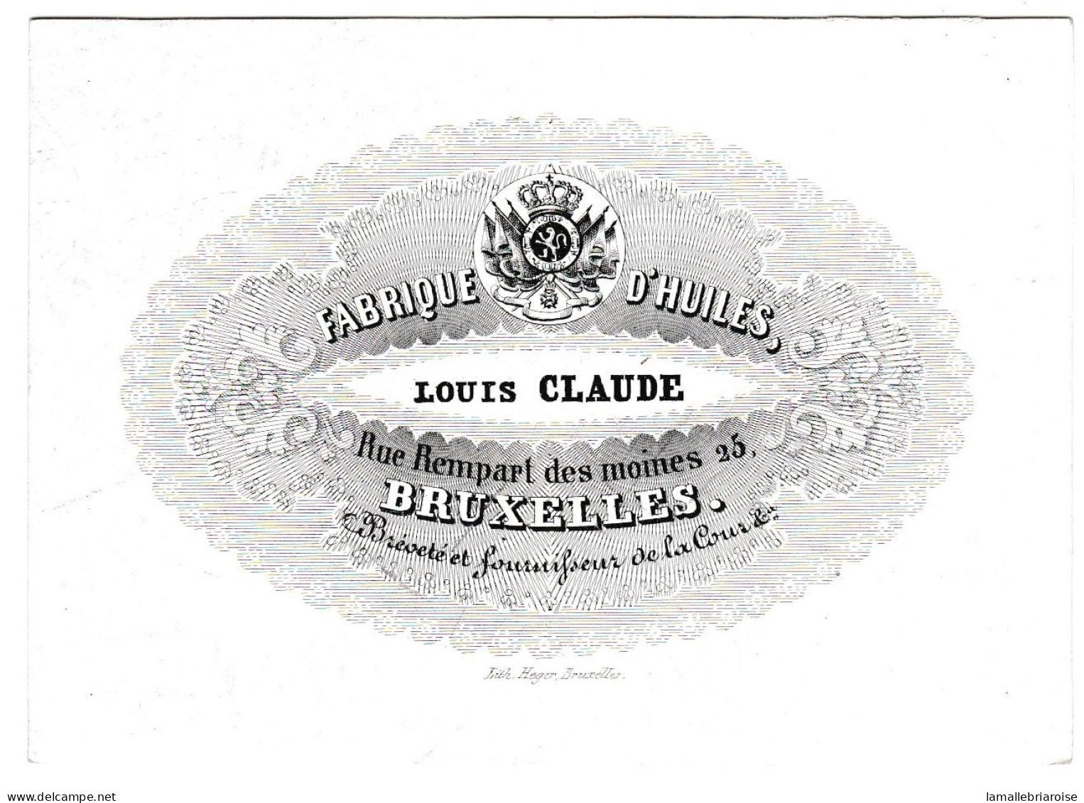 Belgique, Carte Porcelaine, Porseleinkaart, Louis Claude, Fabrique D'huile, Bruxelles, Dim:107 X72mm - Porcelaine