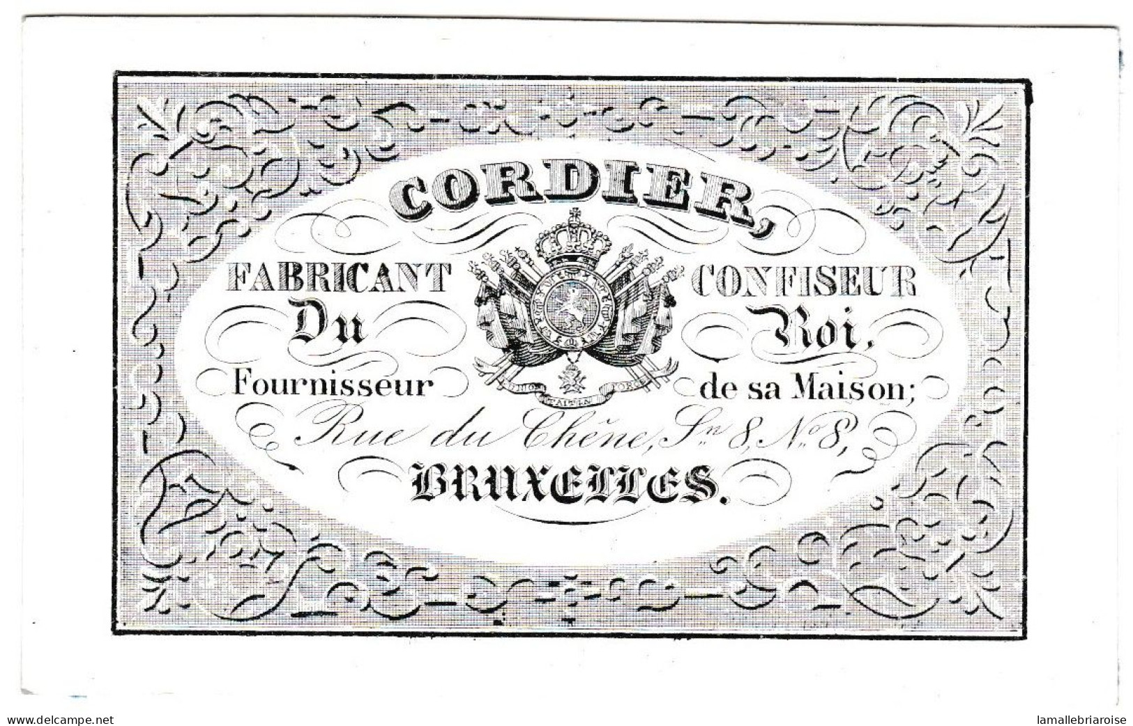 Belgique, Carte Porcelaine, Porseleinkaart, Cordier Confiseur Du Roi, Fournisseur De Sa Maison, Bruxelles, Dim:93 X58mm - Porcelaine