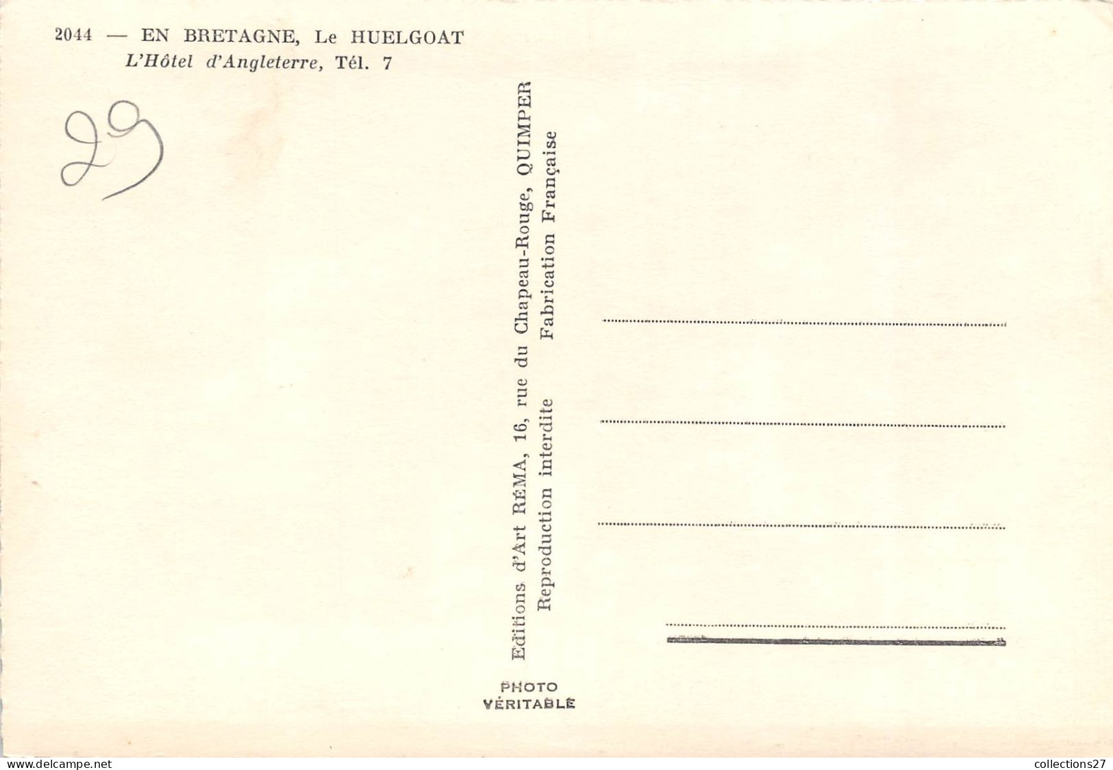 29-LE-HUELGOAT- L'HÔTEL D'ANGLETERRE - Otros & Sin Clasificación