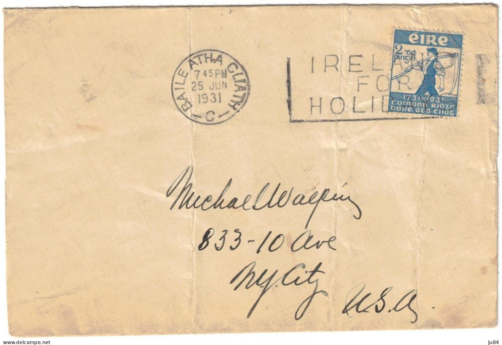 Irlande - Baile Atha Cliath - Lettre Pour New York (USA) - Seul Sur Lettre - 25 Juin 1931 - Briefe U. Dokumente