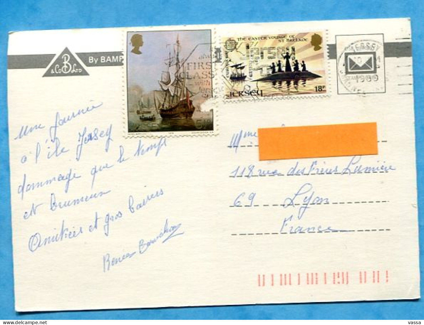 JERSEY. LA CORBIERE .franked  2 Stamps. Lighthouse , Phare , Faro - La Corbiere