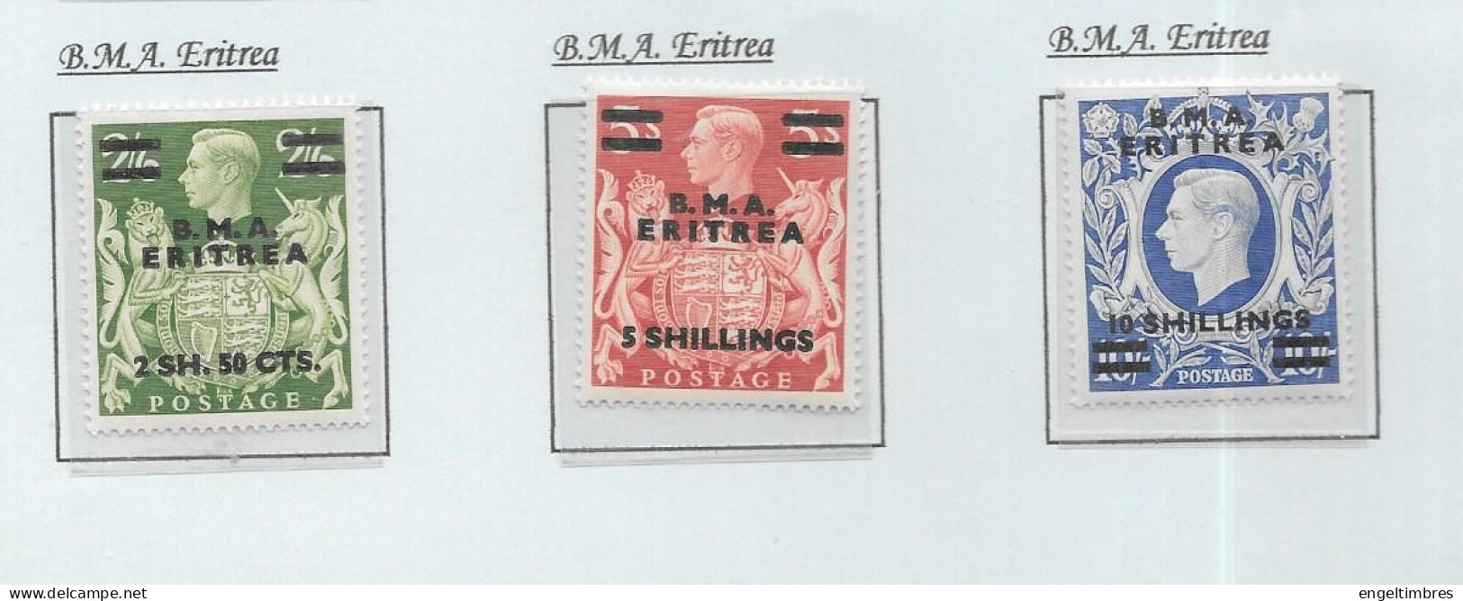 GB George Vl -   "ARMS"  B.M.A. ERITREA   -  High Values (3)   U/M - See Scans - Unused Stamps