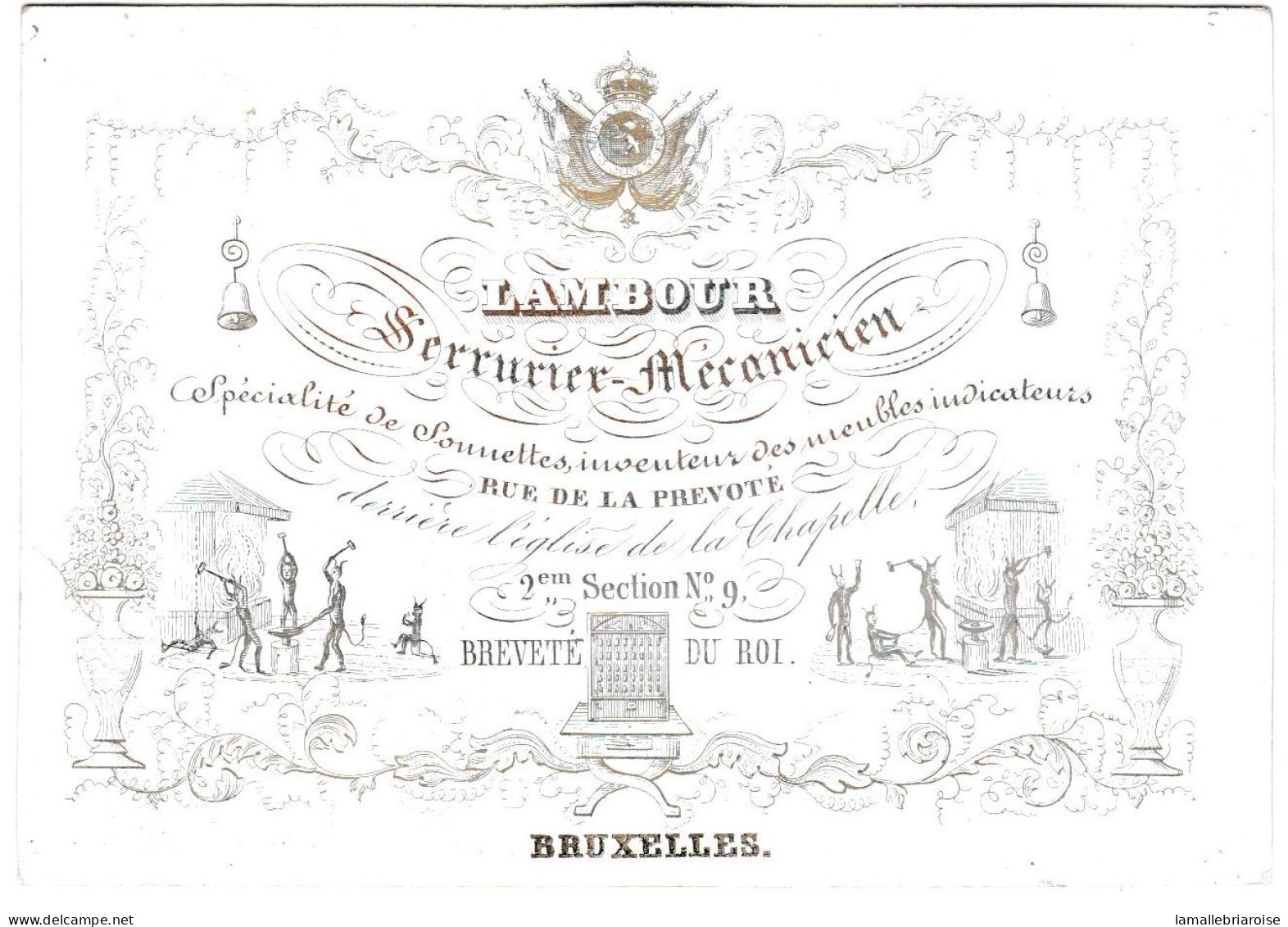 Belgique, Carte Porcelaine, Lambour, Serririer Mecanicien, Breveté Du Roi, Bruxelles , Dim:108 X77mm - Cartes Porcelaine