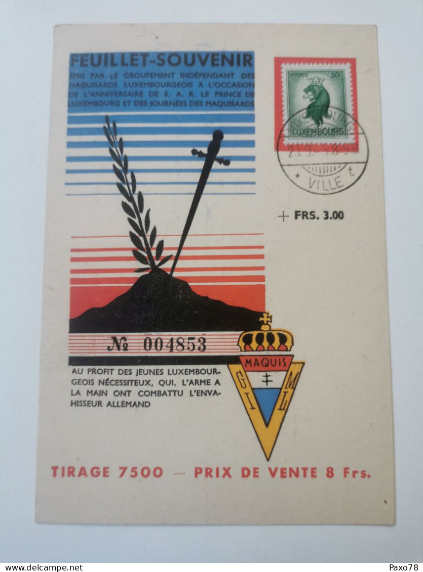 Feuillet Souvenir, Maquisards Luxembourgeois 1945 - Cartes Commémoratives