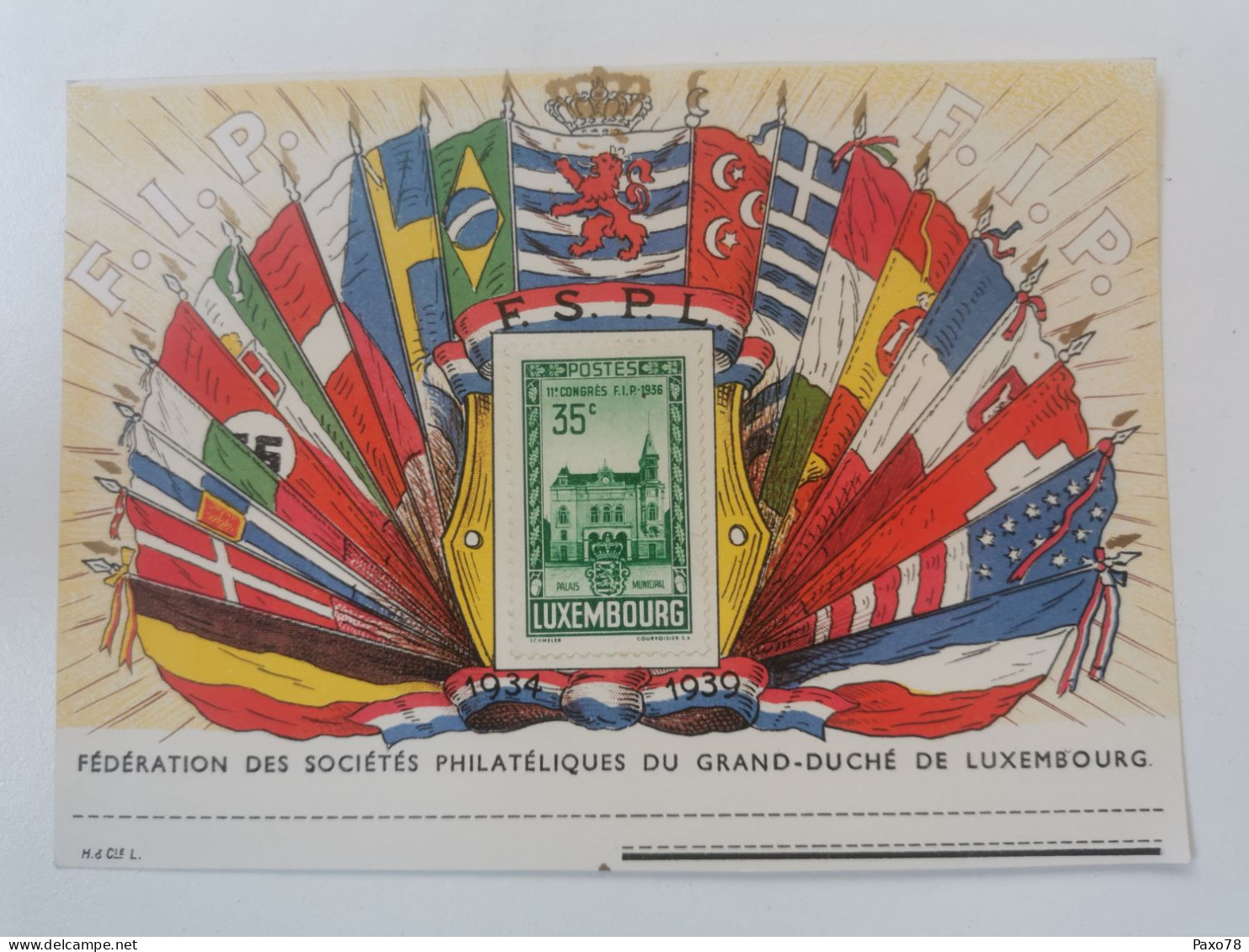 Fédération Des Sociétés Philatéliques Du Grand-duché De Luxembourg 1939 - Cartes Commémoratives