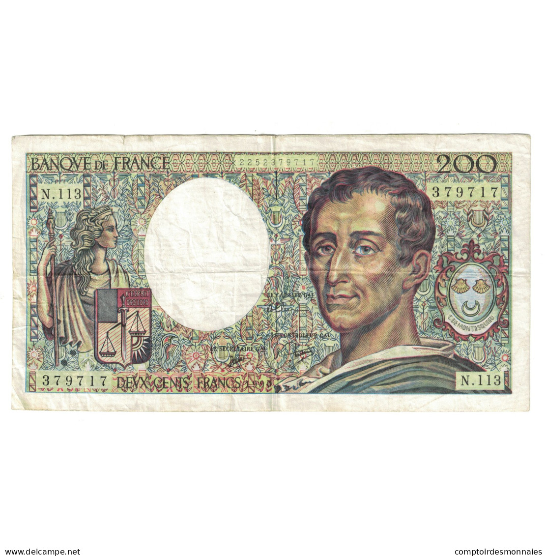 France, 200 Francs, Montesquieu, 1990, N.113379717, TB, Fayette:70.10c, KM:155d - 200 F 1981-1994 ''Montesquieu''