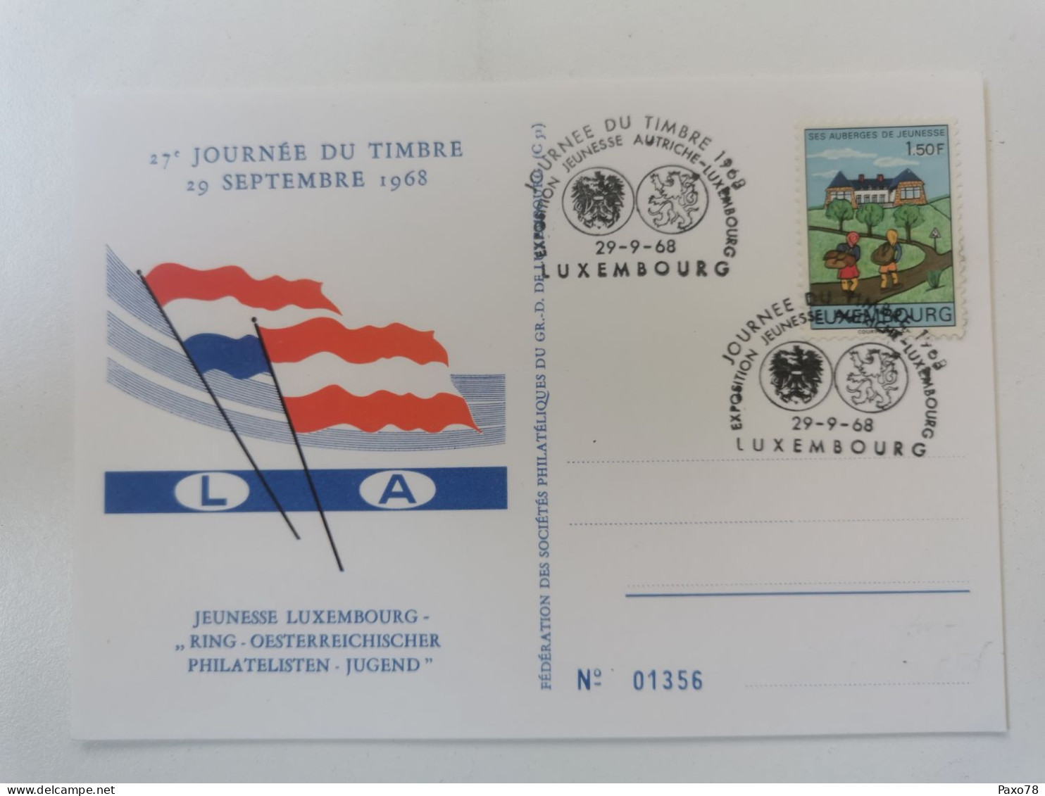 27e Journée Du Timbre, Jeunesse Luxembourg 1968 - Commemoration Cards