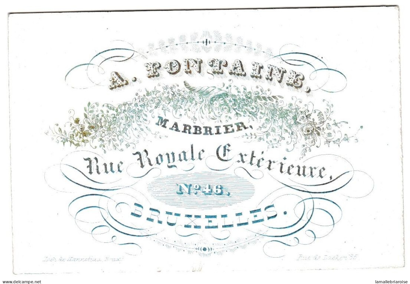 Belgique, Carte Porcelaine, A. Pontains, Marbrier, Bruxelles , Dim:89 X60mm - Porcelana