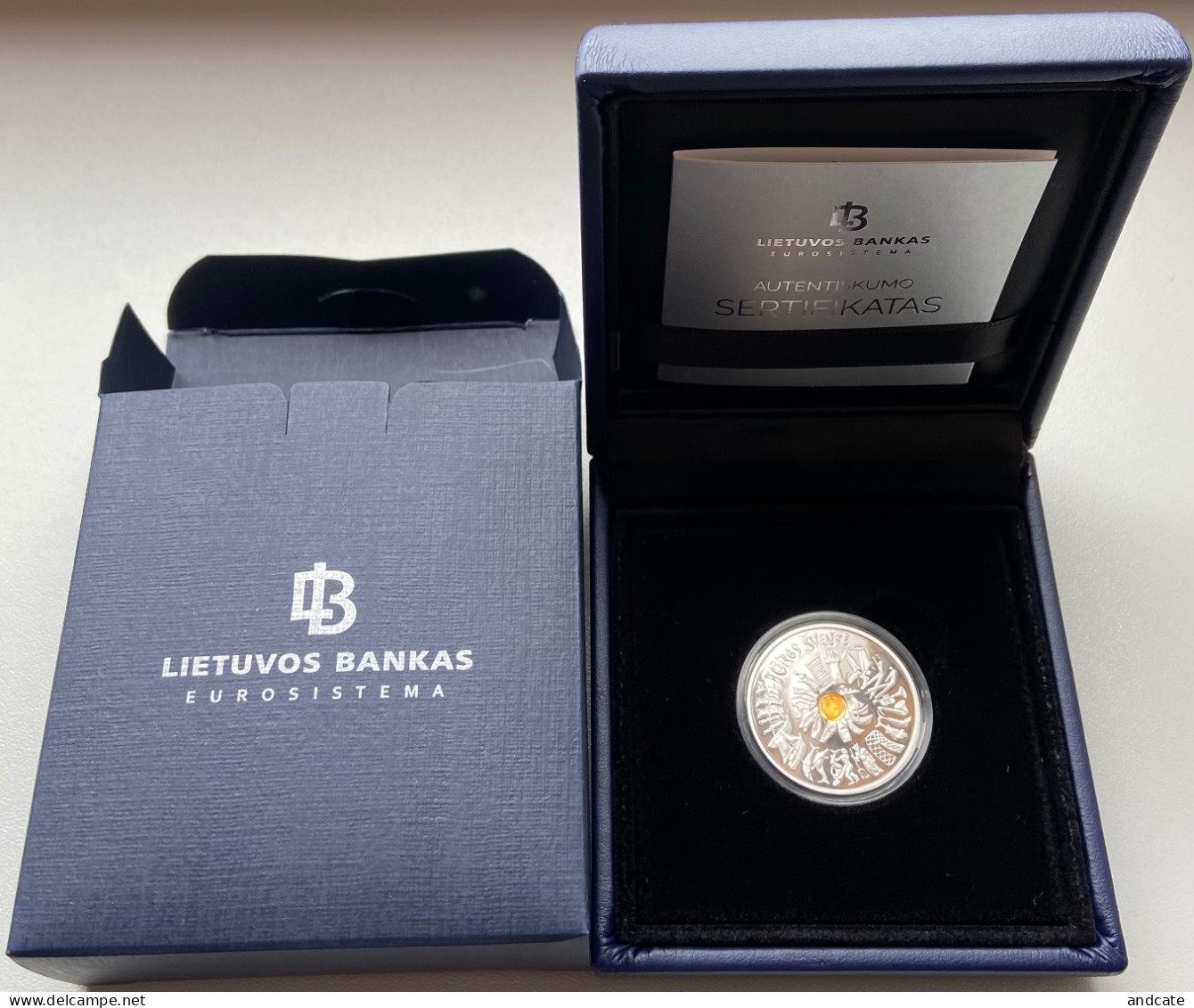 Lithuania , 2021 , 5 Euro , " Sea Festival " ( " Jūros Šventei " )  Silver Proof Coin With Amber . - Lithuania