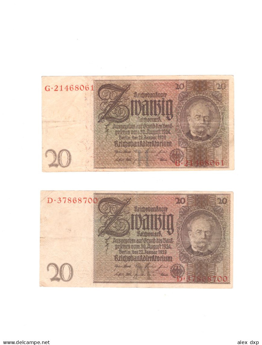 GERMANY P-181a > 2x 20 MARK 1929, RED SERIAL NUMBERS - 20 Mark