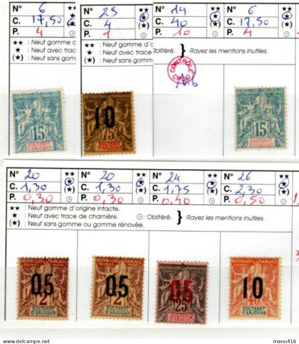 Sultanat D'Anjouan Lot De 15 Timbres Neufs Sur Charnière, Cote 83 Euros (dont N°4, 6, Etc ...), Voir Le Scan. - Unused Stamps