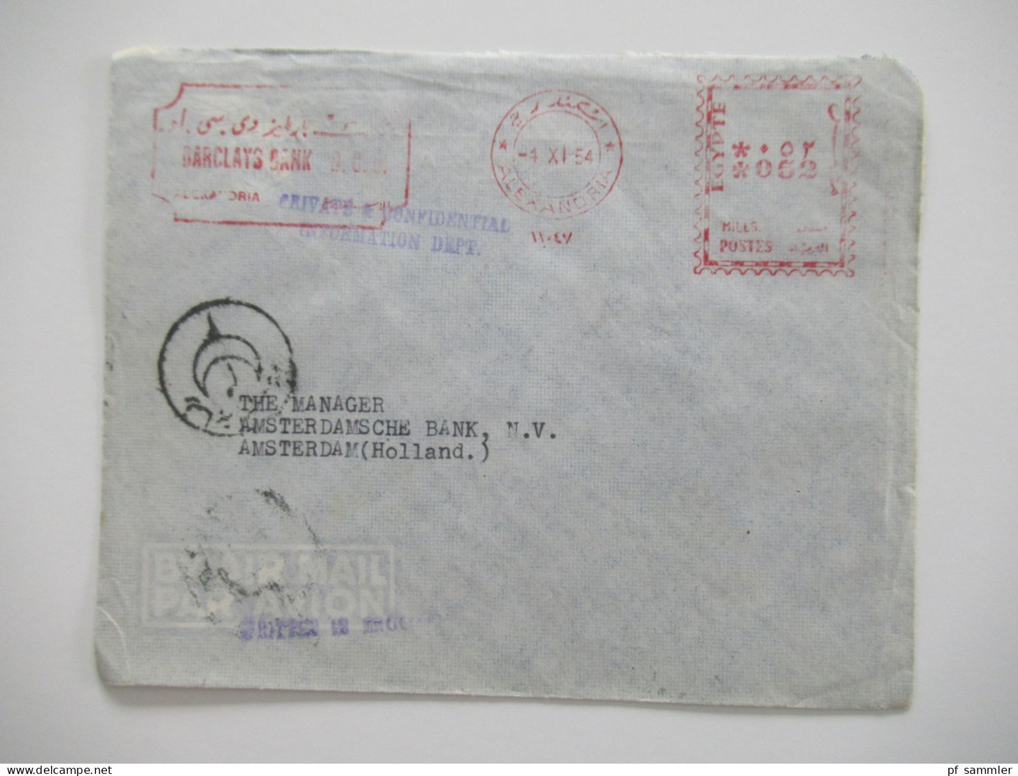 Ägypten 1950er Jahre Belegeposten 41 Belege / teils Einschreiben / Reko / viele Stempel / AFS Freistempel nach Holland