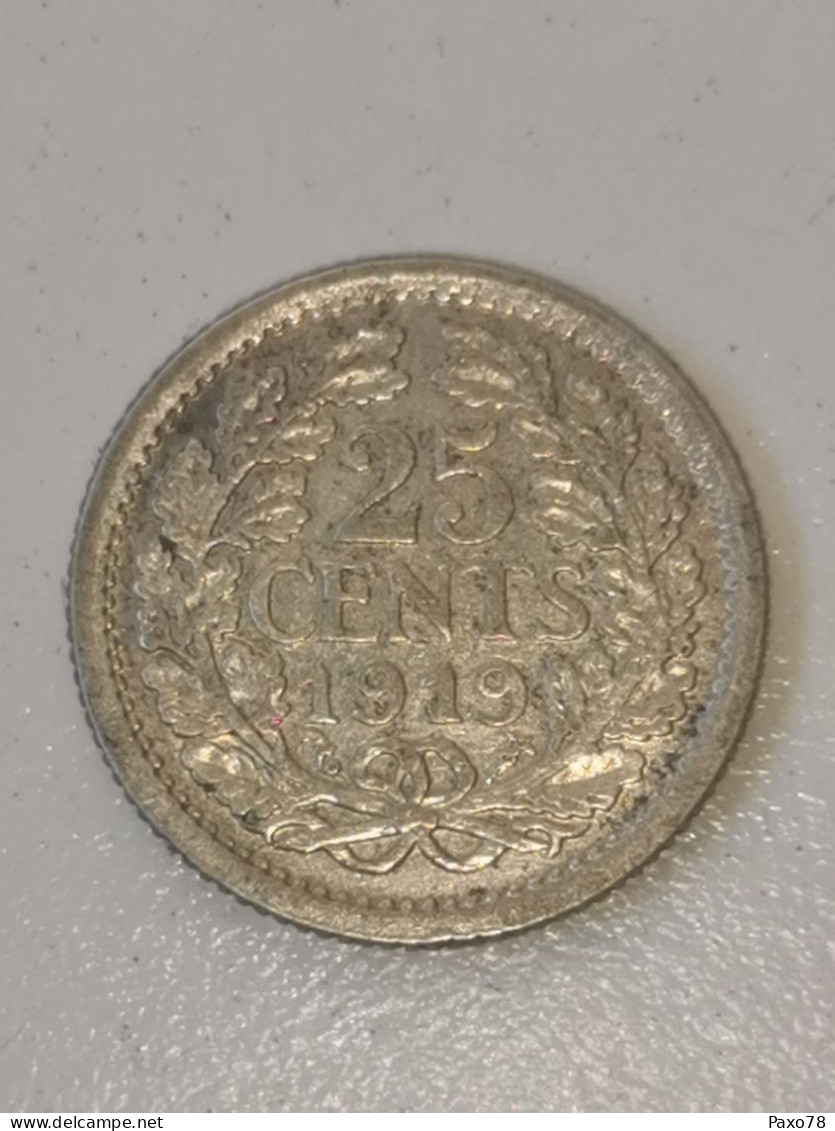 Pays-Bas, 25 Cents - Wilhelmina 1919 - 25 Centavos