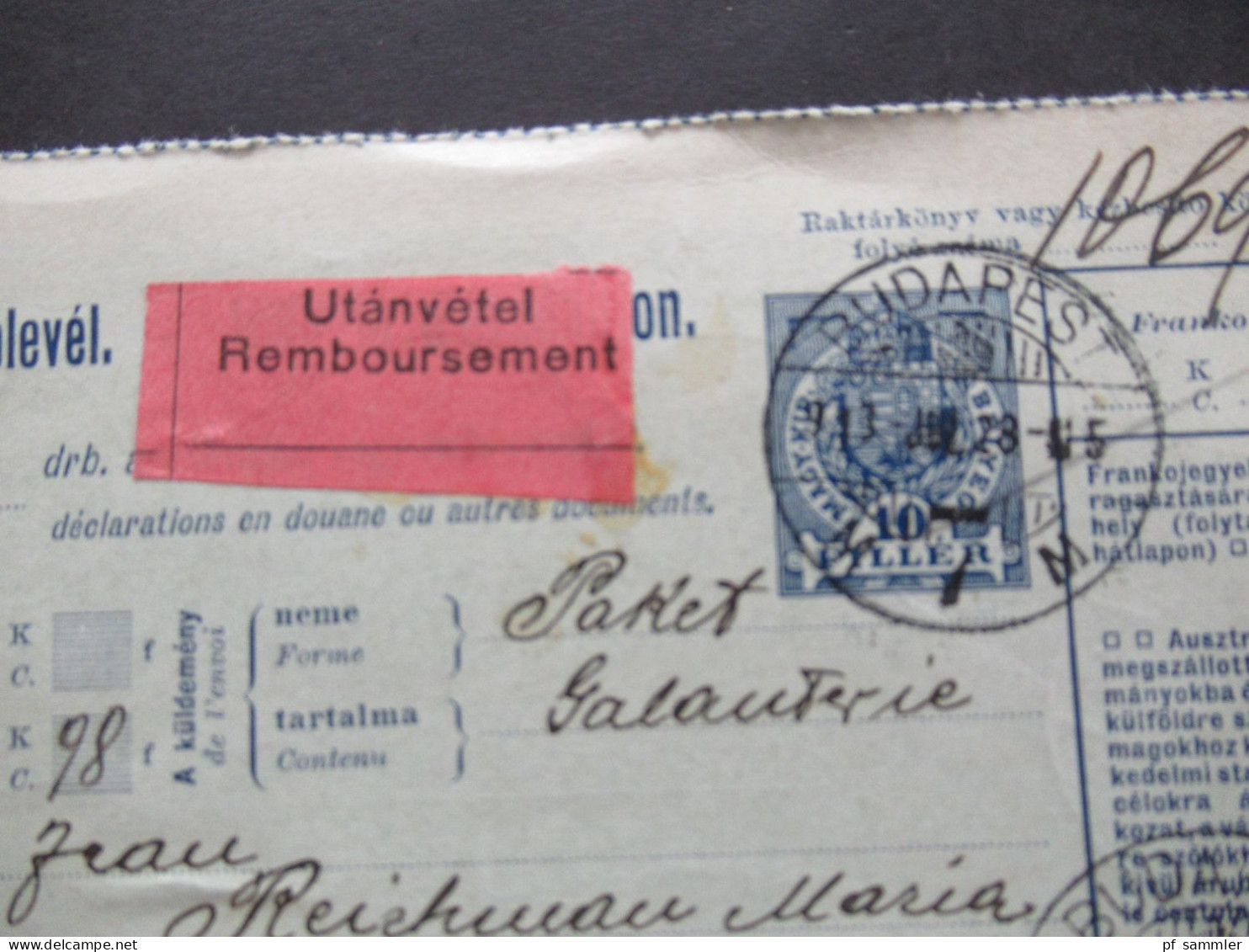 Ungarn 1913 4x Paketkarte Ab Budapest Nach Stubnya Fürdo Mit Vielen Stempeln Und Vermerken!! - Brieven En Documenten